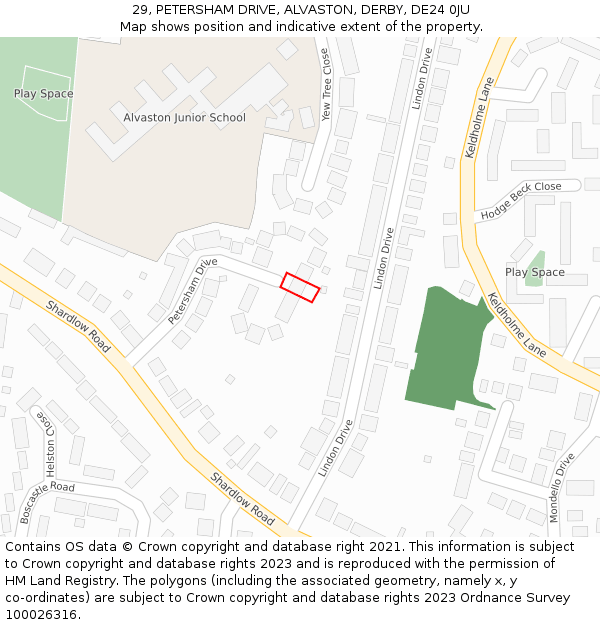 29, PETERSHAM DRIVE, ALVASTON, DERBY, DE24 0JU: Location map and indicative extent of plot