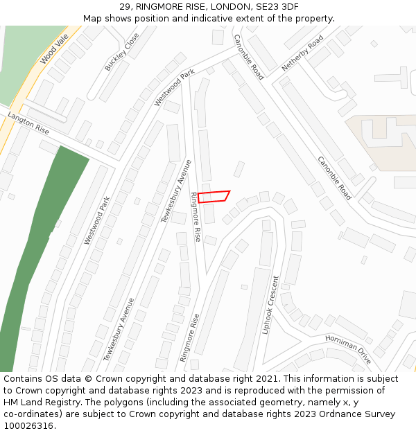 29, RINGMORE RISE, LONDON, SE23 3DF: Location map and indicative extent of plot