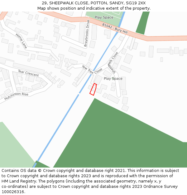 29, SHEEPWALK CLOSE, POTTON, SANDY, SG19 2XX: Location map and indicative extent of plot