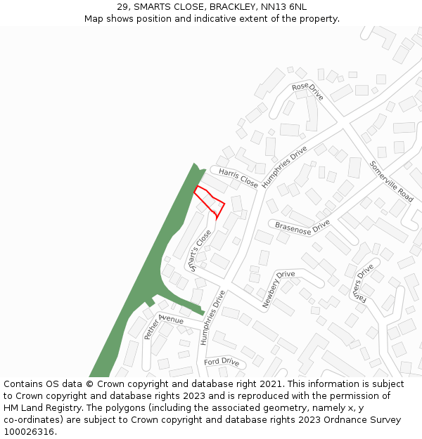 29, SMARTS CLOSE, BRACKLEY, NN13 6NL: Location map and indicative extent of plot