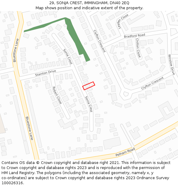 29, SONJA CREST, IMMINGHAM, DN40 2EQ: Location map and indicative extent of plot