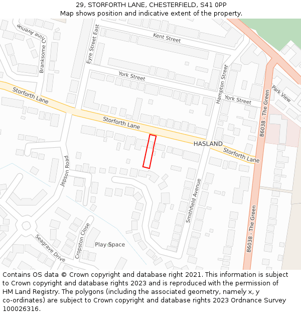 29, STORFORTH LANE, CHESTERFIELD, S41 0PP: Location map and indicative extent of plot