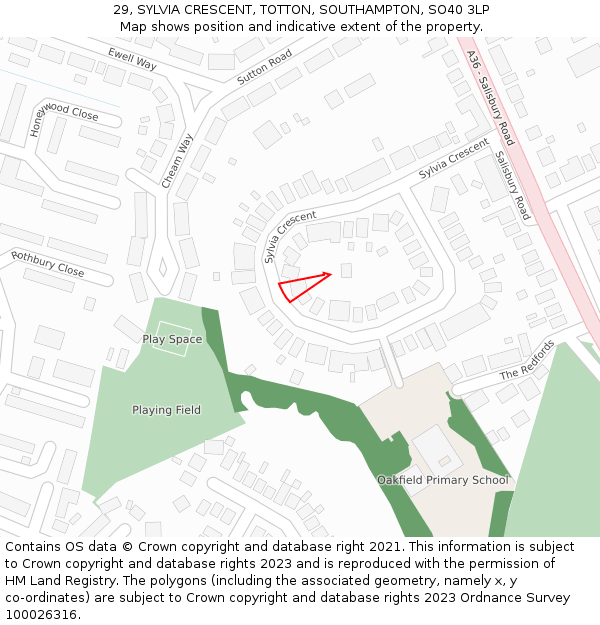 29, SYLVIA CRESCENT, TOTTON, SOUTHAMPTON, SO40 3LP: Location map and indicative extent of plot