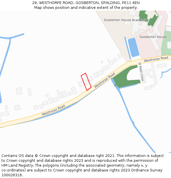 29, WESTHORPE ROAD, GOSBERTON, SPALDING, PE11 4EN: Location map and indicative extent of plot