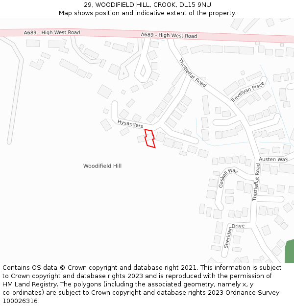 29, WOODIFIELD HILL, CROOK, DL15 9NU: Location map and indicative extent of plot