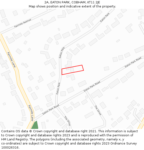 2A, EATON PARK, COBHAM, KT11 2JE: Location map and indicative extent of plot