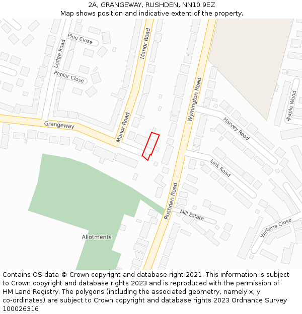 2A, GRANGEWAY, RUSHDEN, NN10 9EZ: Location map and indicative extent of plot