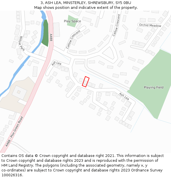 3, ASH LEA, MINSTERLEY, SHREWSBURY, SY5 0BU: Location map and indicative extent of plot