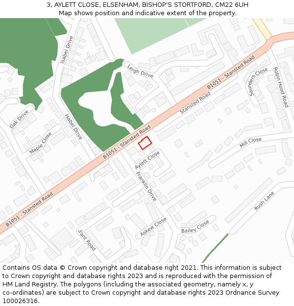 3, AYLETT CLOSE, ELSENHAM, BISHOP'S STORTFORD, CM22 6UH: Location map and indicative extent of plot