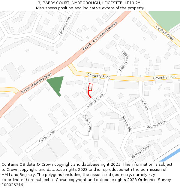 3, BARRY COURT, NARBOROUGH, LEICESTER, LE19 2AL: Location map and indicative extent of plot