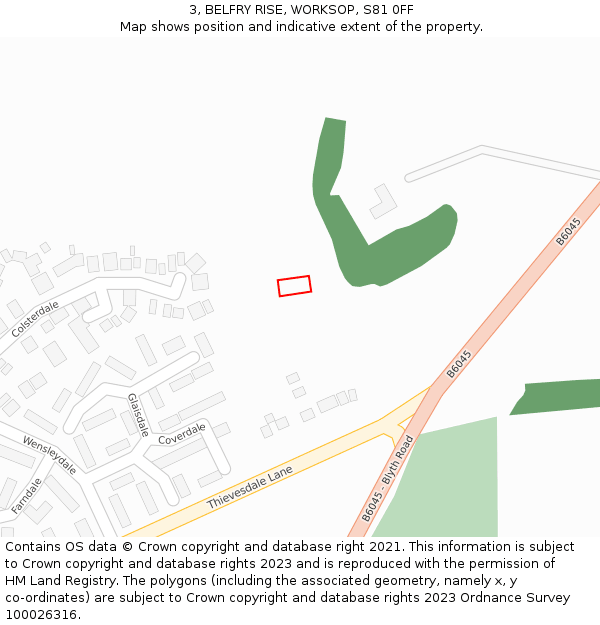 3, BELFRY RISE, WORKSOP, S81 0FF: Location map and indicative extent of plot