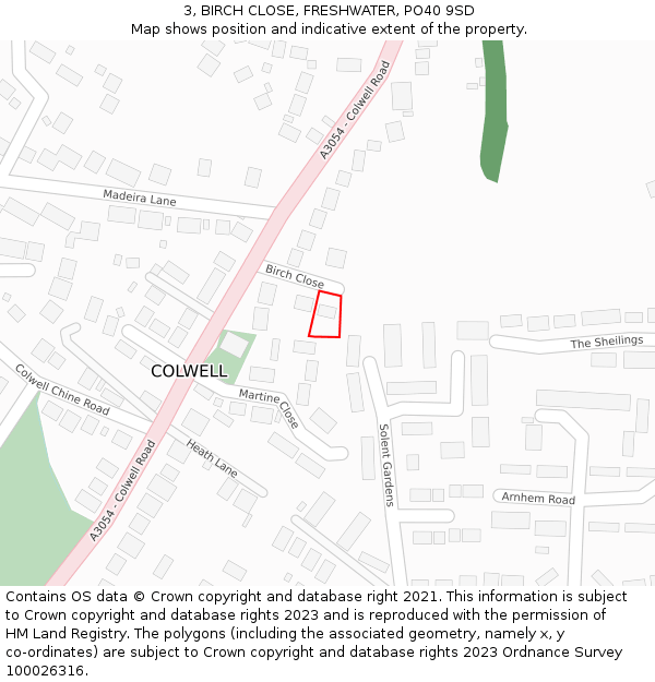 3, BIRCH CLOSE, FRESHWATER, PO40 9SD: Location map and indicative extent of plot