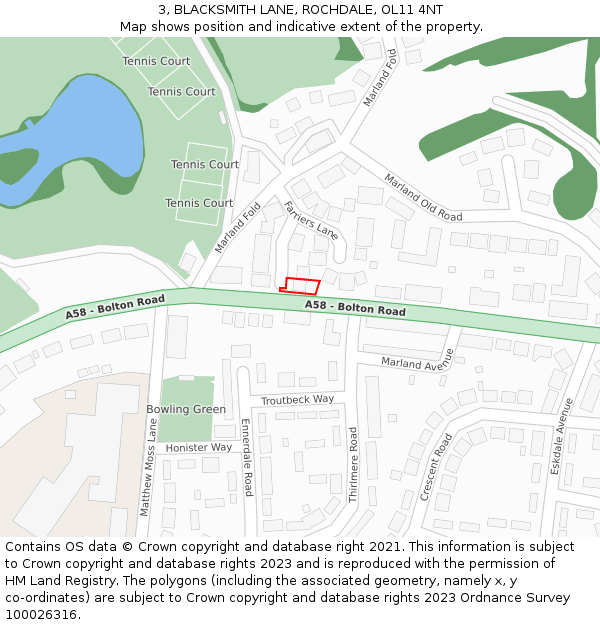 3, BLACKSMITH LANE, ROCHDALE, OL11 4NT: Location map and indicative extent of plot