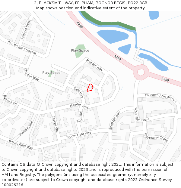 3, BLACKSMITH WAY, FELPHAM, BOGNOR REGIS, PO22 8GR: Location map and indicative extent of plot