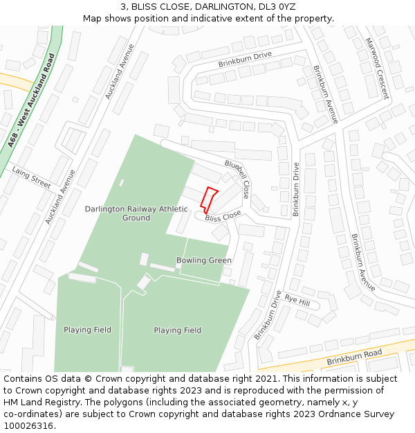 3, BLISS CLOSE, DARLINGTON, DL3 0YZ: Location map and indicative extent of plot