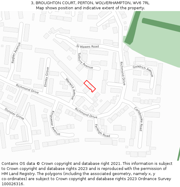 3, BROUGHTON COURT, PERTON, WOLVERHAMPTON, WV6 7RL: Location map and indicative extent of plot