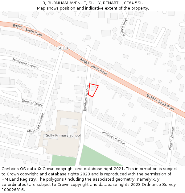 3, BURNHAM AVENUE, SULLY, PENARTH, CF64 5SU: Location map and indicative extent of plot