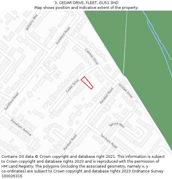 3, CEDAR DRIVE, FLEET, GU51 3HD: Location map and indicative extent of plot