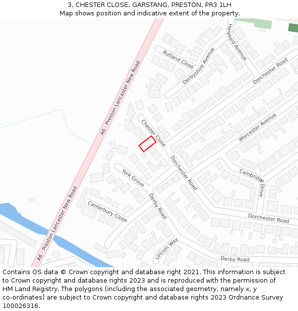 3, CHESTER CLOSE, GARSTANG, PRESTON, PR3 1LH: Location map and indicative extent of plot