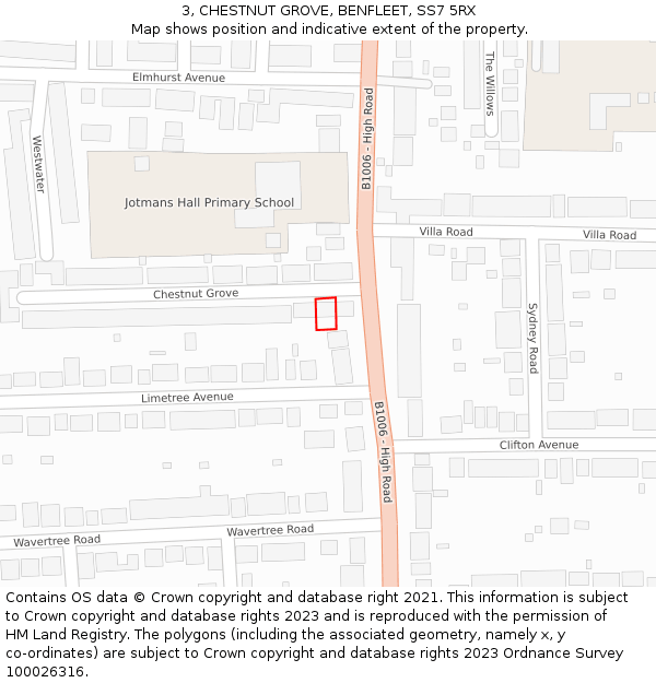 3, CHESTNUT GROVE, BENFLEET, SS7 5RX: Location map and indicative extent of plot