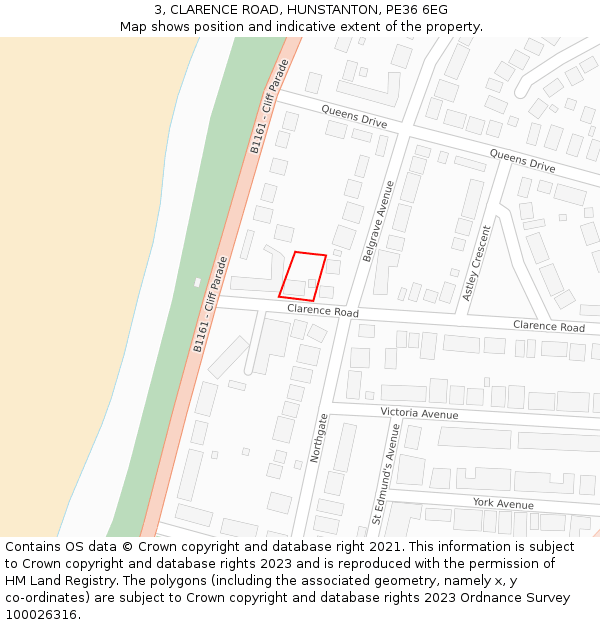 3, CLARENCE ROAD, HUNSTANTON, PE36 6EG: Location map and indicative extent of plot