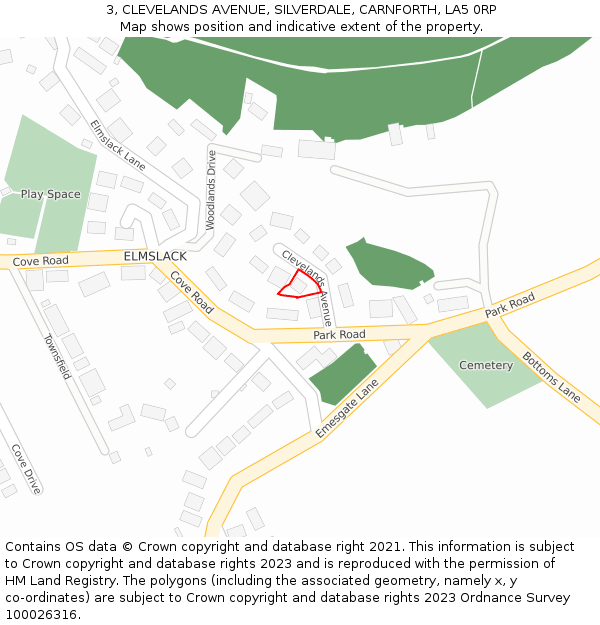 3, CLEVELANDS AVENUE, SILVERDALE, CARNFORTH, LA5 0RP: Location map and indicative extent of plot