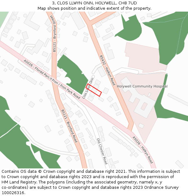 3, CLOS LLWYN ONN, HOLYWELL, CH8 7UD: Location map and indicative extent of plot