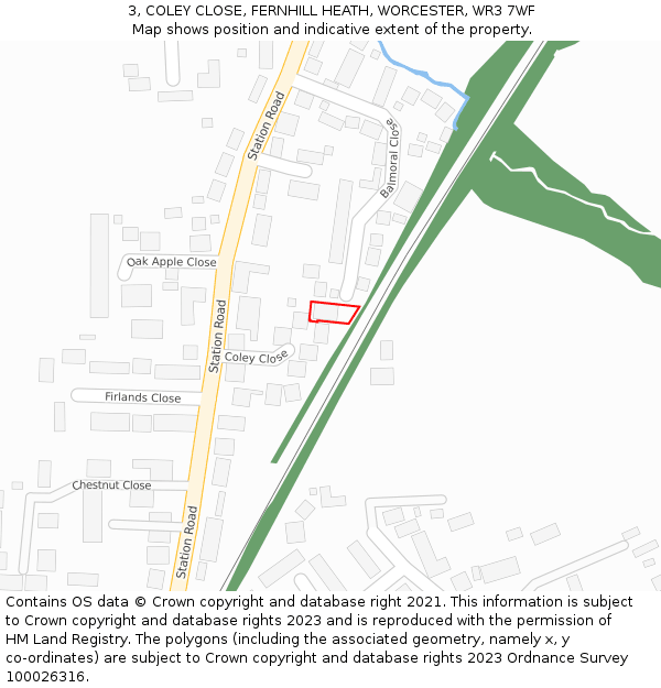 3, COLEY CLOSE, FERNHILL HEATH, WORCESTER, WR3 7WF: Location map and indicative extent of plot