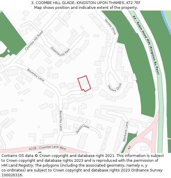 3, COOMBE HILL GLADE, KINGSTON UPON THAMES, KT2 7EF: Location map and indicative extent of plot