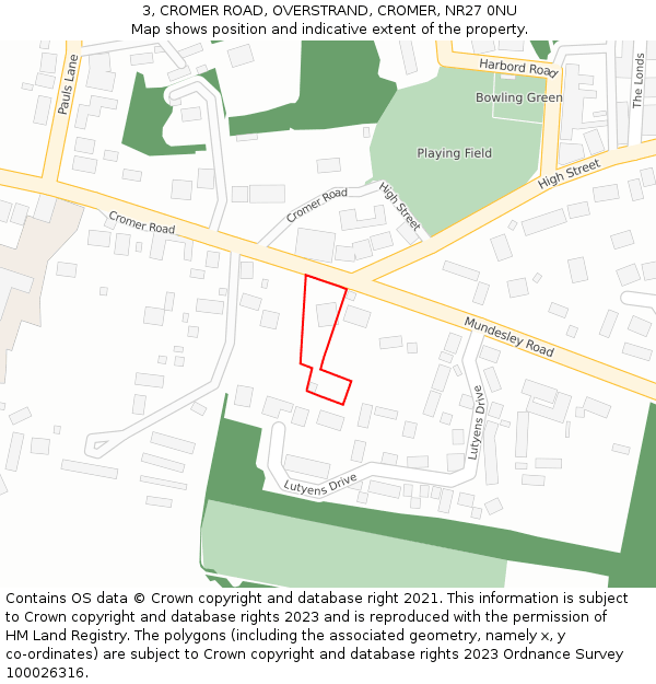 3, CROMER ROAD, OVERSTRAND, CROMER, NR27 0NU: Location map and indicative extent of plot