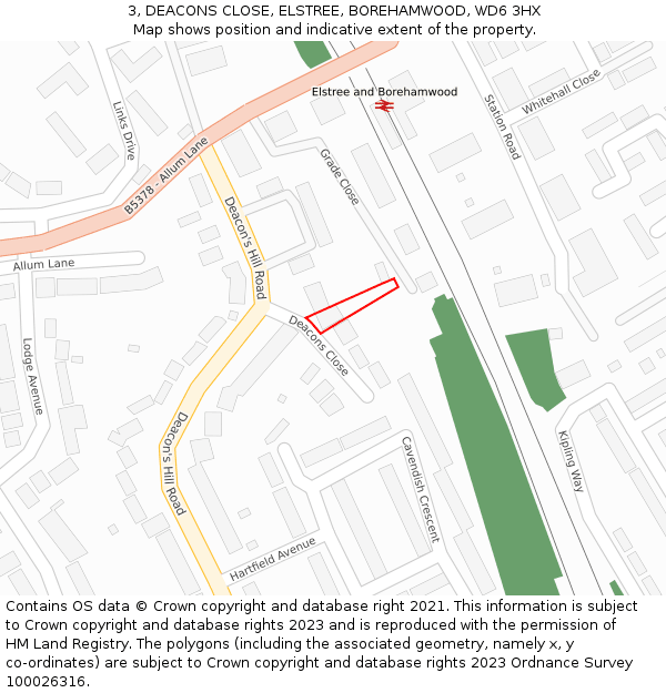 3, DEACONS CLOSE, ELSTREE, BOREHAMWOOD, WD6 3HX: Location map and indicative extent of plot