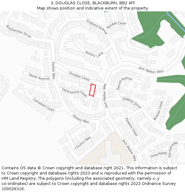 3, DOUGLAS CLOSE, BLACKBURN, BB2 4FF: Location map and indicative extent of plot