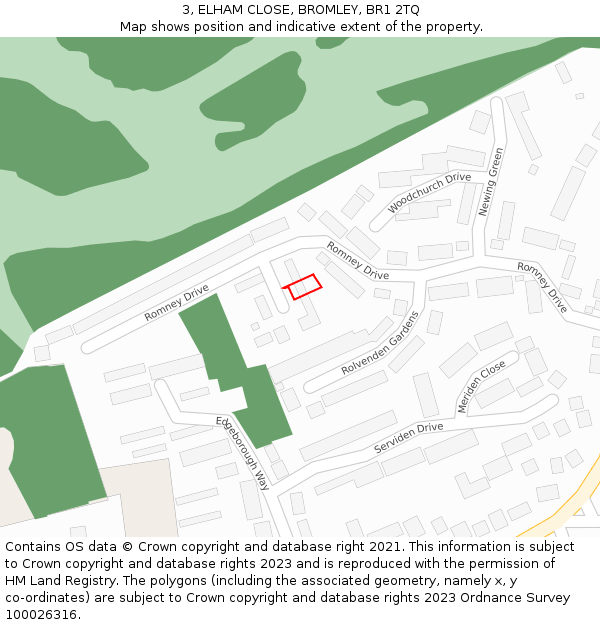 3, ELHAM CLOSE, BROMLEY, BR1 2TQ: Location map and indicative extent of plot