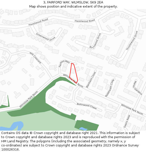 3, FAIRFORD WAY, WILMSLOW, SK9 2EA: Location map and indicative extent of plot