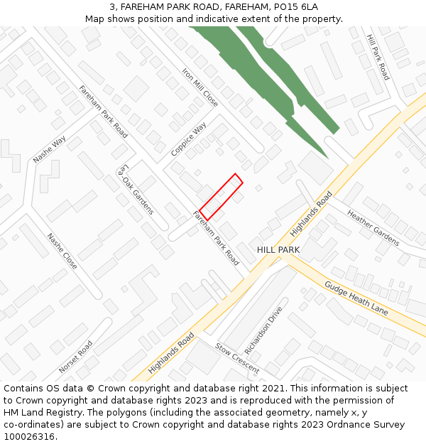 3, FAREHAM PARK ROAD, FAREHAM, PO15 6LA: Location map and indicative extent of plot