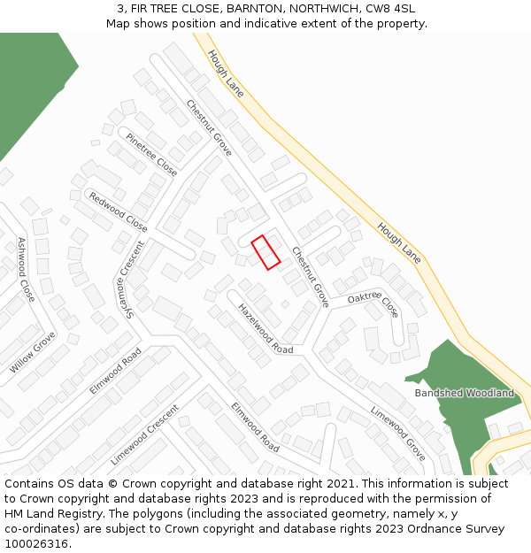 3, FIR TREE CLOSE, BARNTON, NORTHWICH, CW8 4SL: Location map and indicative extent of plot