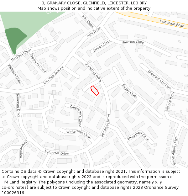 3, GRANARY CLOSE, GLENFIELD, LEICESTER, LE3 8RY: Location map and indicative extent of plot