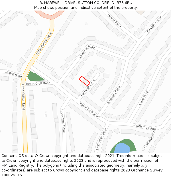 3, HAREWELL DRIVE, SUTTON COLDFIELD, B75 6RU: Location map and indicative extent of plot