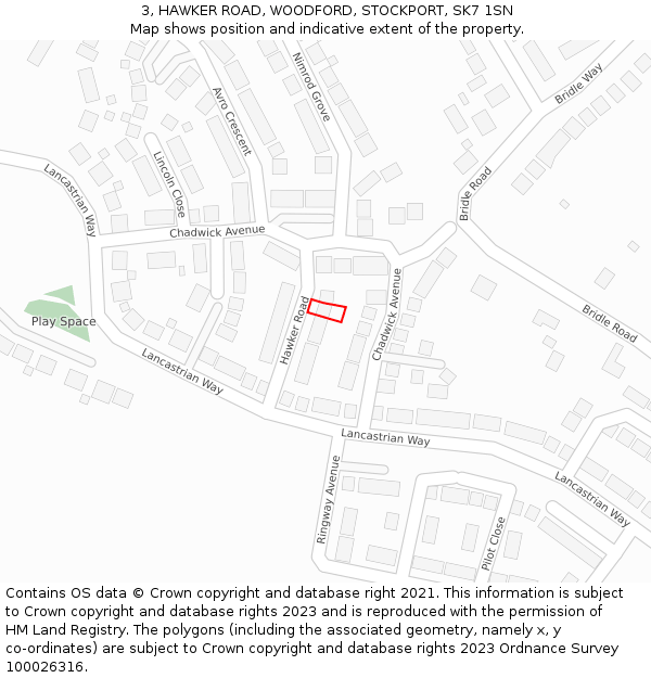 3, HAWKER ROAD, WOODFORD, STOCKPORT, SK7 1SN: Location map and indicative extent of plot