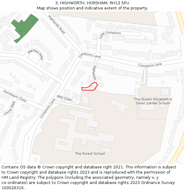 3, HIGHWORTH, HORSHAM, RH13 5PU: Location map and indicative extent of plot