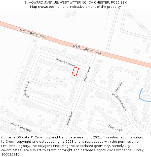 3, HOWARD AVENUE, WEST WITTERING, CHICHESTER, PO20 8EX: Location map and indicative extent of plot