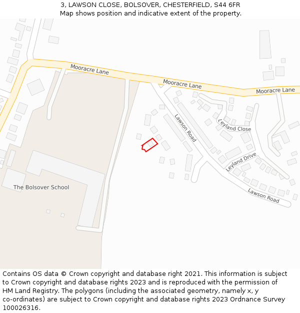 3, LAWSON CLOSE, BOLSOVER, CHESTERFIELD, S44 6FR: Location map and indicative extent of plot