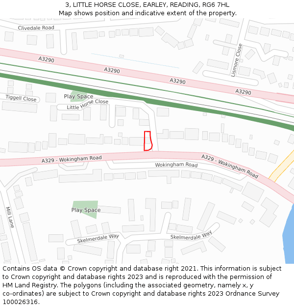 3, LITTLE HORSE CLOSE, EARLEY, READING, RG6 7HL: Location map and indicative extent of plot