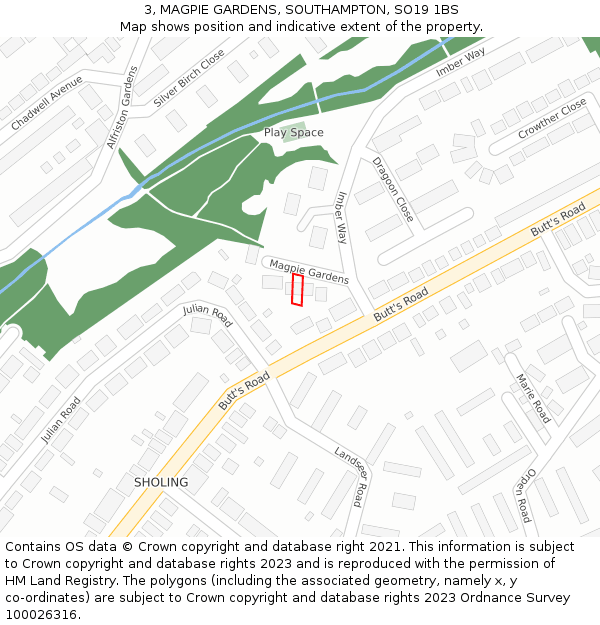 3, MAGPIE GARDENS, SOUTHAMPTON, SO19 1BS: Location map and indicative extent of plot