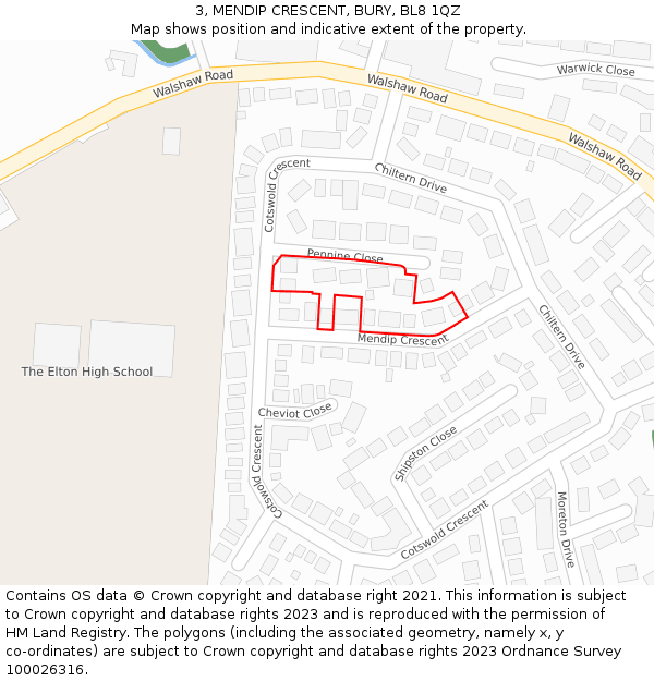 3, MENDIP CRESCENT, BURY, BL8 1QZ: Location map and indicative extent of plot