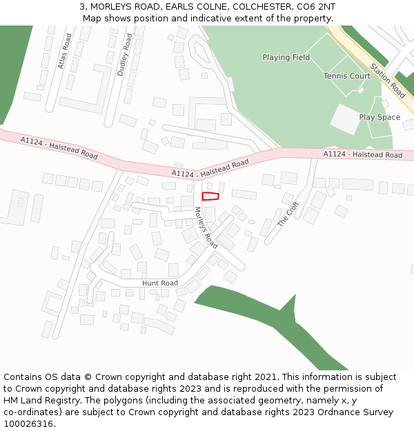 3, MORLEYS ROAD, EARLS COLNE, COLCHESTER, CO6 2NT: Location map and indicative extent of plot