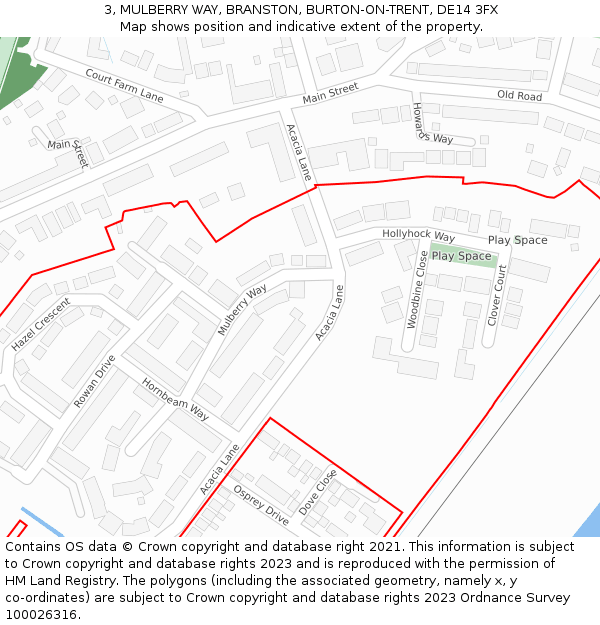 3, MULBERRY WAY, BRANSTON, BURTON-ON-TRENT, DE14 3FX: Location map and indicative extent of plot