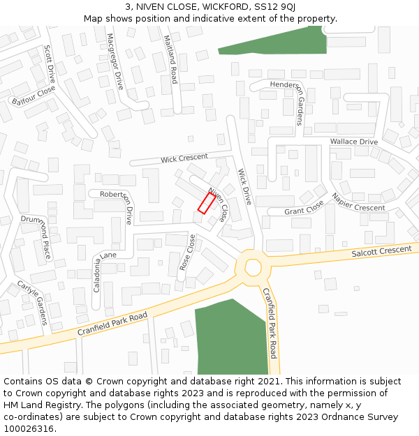 3, NIVEN CLOSE, WICKFORD, SS12 9QJ: Location map and indicative extent of plot