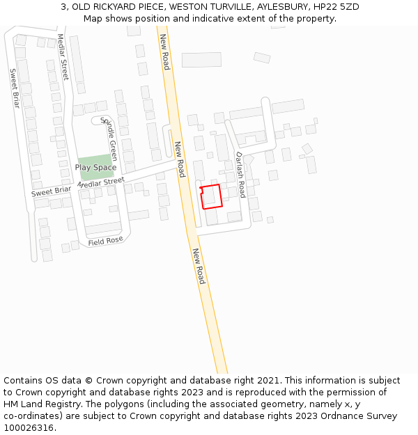 3, OLD RICKYARD PIECE, WESTON TURVILLE, AYLESBURY, HP22 5ZD: Location map and indicative extent of plot