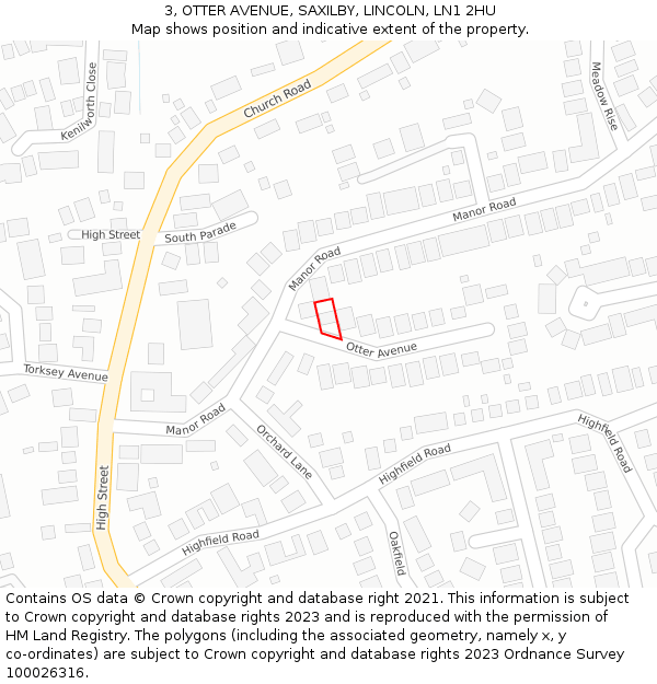 3, OTTER AVENUE, SAXILBY, LINCOLN, LN1 2HU: Location map and indicative extent of plot